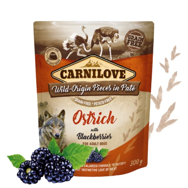 Alimentação Natural Patê Avestruz com Amoras=Carnilove= 300g