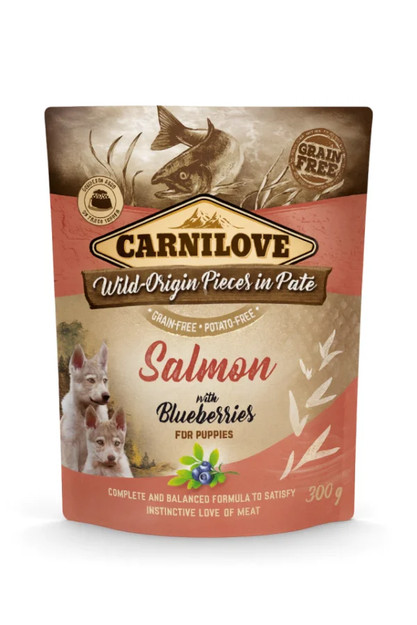 Alimentação Natural Patê Salmão com Mirtilos para Filhotes= Carnilove- 300g