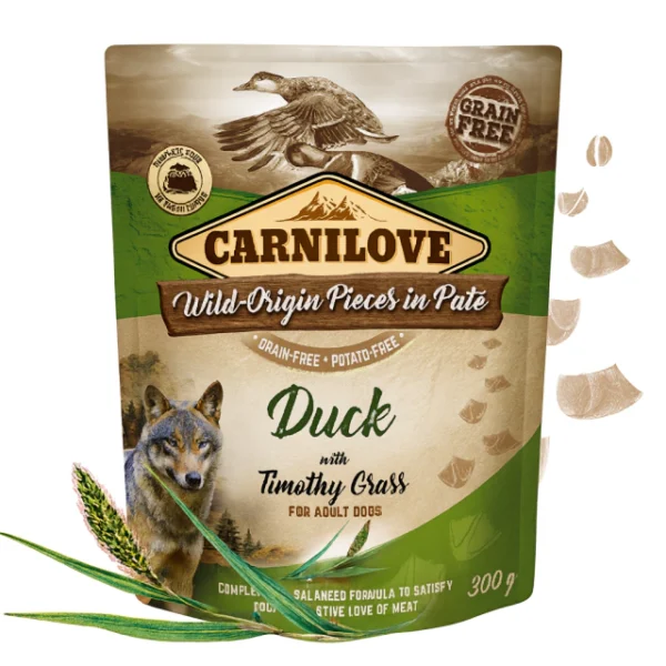 Alimenttação Natural Patê Pato com Grama Timothy- Carnilove- 300g