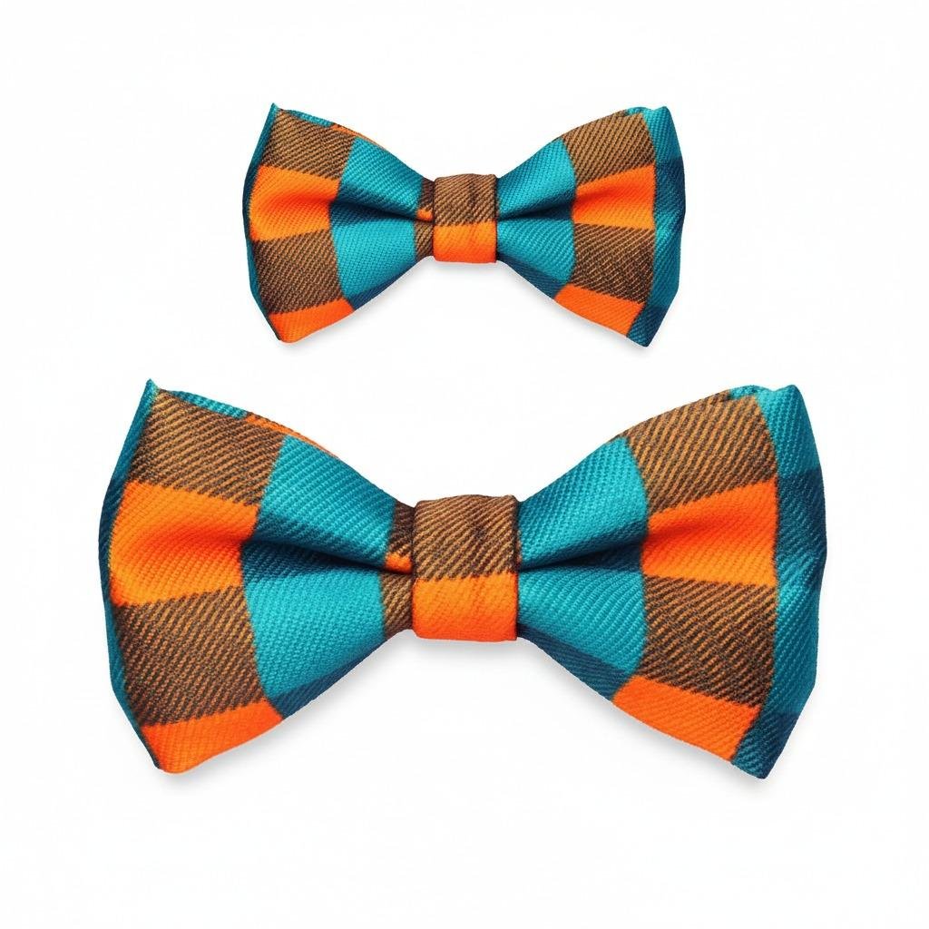 Gravata Para Cães ou Gatos-Xadrez Verde e Laranja-DogNerd - Imagem 2